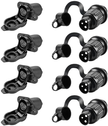 GOMETY 4 connettori e prese a 3 poli, 12 V, 3 poli, 12 V, 3 poli, presa a 3 poli, a norma DIN 9680, presa impermeabile per rimorchi, camion, auto, camper