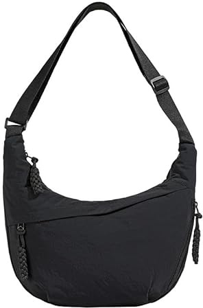 LOCCY Halbmond Umhängetasche Damen, Nylon Crossbody Bag Half Moon Bag Crossbody Schultertasche Hobo Tasche mit verstellbarer Schultergurt für Uni Arbeit Reisen Alltag (Schwarz)