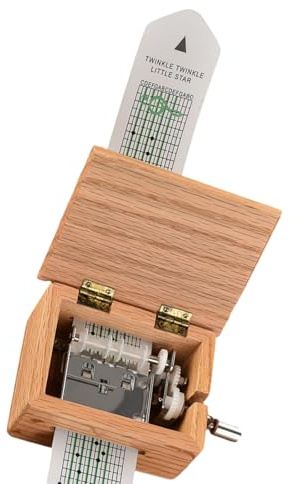 HEEZOU Spieluhr-Set mit 15 Noten, Holz, Handkurbel, mit Papierbandstreifen und Locher, für Musikbegeisterte und Bastler