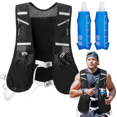 Gilet Idratazione Running Donna E Uomo con 2 Serbatoi Morbidi 500ml senza Bpa, Zaino Idratazione Running Leggero E Regolabile Riflettente, Zaini Idratazione per Trail Marathon Bicicletta Escursionismo