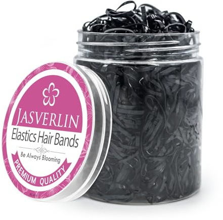 JASVERLIN 1 000 st gummiband för hår, små elastiska hårband för tunna för kvinnor, barn, flickor, baby, inga skador för flätor, tunn och mjuk textur (svart)