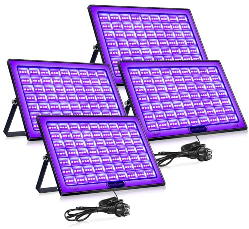 BOWEICORE Luz Negra LED 4 Piezas, 150W Luz uv Impermeables IP66, para Disco DJ, Iluminación de Escenario, Fiesta Glow, Decoración De Halloween, Fiesta Fluorescente