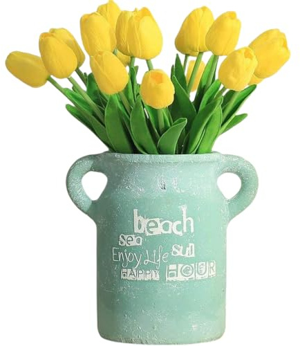 MHDAMAI Tulipani Artificiali,Bouquet di Tulipani Mazzo 10 PCS Realistico Latex Tulipano Artificiale Fiori Naturali Vibranti Naturali per Decorazione Matrimonio Party Room Giardino,Giallo