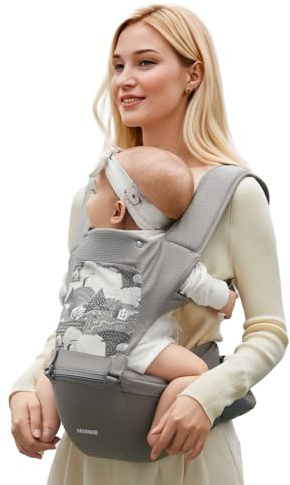 SEEDNUR Baby Carrier, 6-in-1 Ergonomic Baby Carrier Newborn to Toddler, Safety-Certified Infant Toddler Carrier with Hip Seat, Detachable Baby Hip Carrier to Hands-Free Perfect for Shopping & Walking
