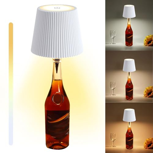 LED Flaschenlampe Aufladbar USB,Dimmbare 3 Farbmuster Tischleuchte,Tragbare Flaschenlicht,LED Flaschenlampe Dimmbare,Kabellos Touch Tischlampe,Touchgesteuerte Stimmungslicht für Innen Restaurant & Bar