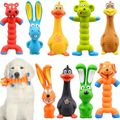 Xaztr 9 Stück Quietschende Latex Hundespielzeuge – Weiche Gummi Hundespielzeuge mit Quietscher, Kaustäbe, Interaktives Spielzeug für Kleine und Mittelgroße Hunde