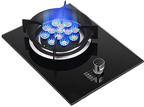 Piano cottura a gas da 7,2 kW, 1 bruciatore a 1 bruciatore, bruciatore wok a 13 camere, pannello in vetro temperato a prova di esplosione, facile da pulire, adatto per gas naturale/propano, ghisa