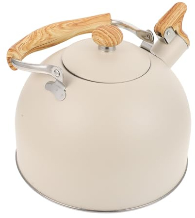 CIYODO Bouilloire à Eau Chaude Inox Beige avec Sifflet Résistance Haute Température Poignée Ergonomique Compatible Induction Voyage et Cuisine