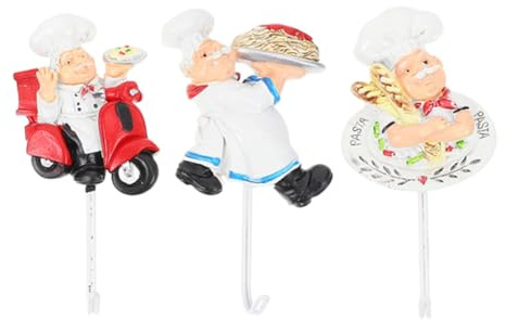 CONGARTENO Appendini Cucina Decorativi in Resina, 3 Pezzi, Ganci da Parete Figurina Chef, senza Foratura, per Cucina e Bagno