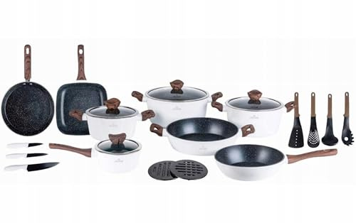 ZILNER Topfset 21-teilig, Töpfe und Pfannen Set, Marmorbeschichtung, Weiß | Kochgeschirr-Set für alle Herdarten, Aluminium mit Keramikbeschichtung, antihaftend, Induktion, Gas, Elektro, Ceran