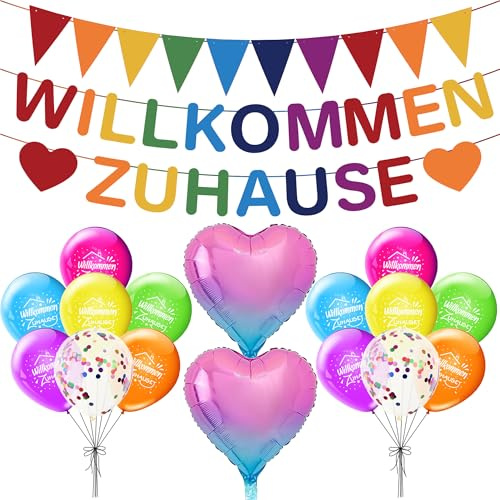 Willkommen Zuhause Deko Ballons Set – 19 StüCk Farbe Welcome Home Herzlich Girlande Bunt Banner Luftballons FüR Babyparty Zuhause Party Dekorationen Feier Familie RüCkkehr Familienfeiern