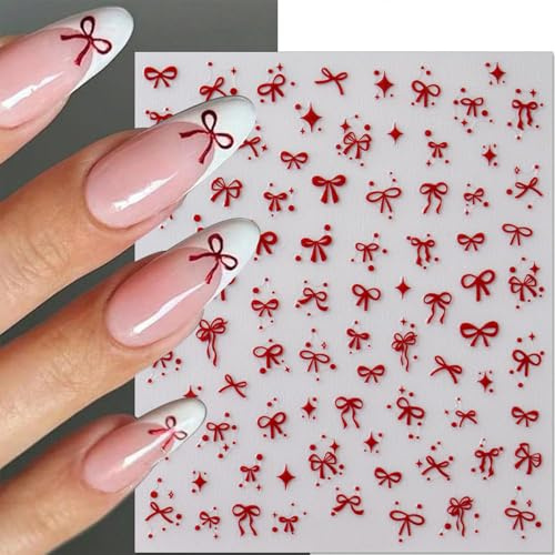 Aribliseza Stickers à ongles, 6 pièces, Stickers à nœud pour ongles, Auto-adhésifs brillants rose, rouge, noir Dégradés pour femmes, Cadeau pour filles, Noël et Saint-Valentin