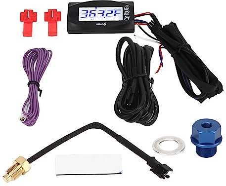 Motorcycle Thermometer LCD Digital Oil Temperature Voltage Time Speed Display Meter 4 in 1 Multifunctional Blue Backlight for Universal Motorcycles ABS Material 60x30x11.5mm (M20x1.0)