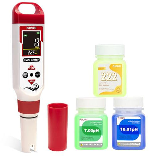 Misuratore di pH e cloro 7 in 1 per piscine,tester ORP salinità,test pH, CL,sale,ORP,EC,TDS e temperatura,per acquari,idroponica,acqua potabile e vasche idromassaggio,con liquidi calibrazione