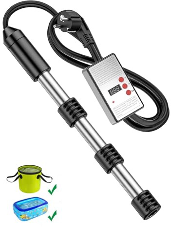 2500W Electric Immersion Heater, Submersible Water Heater with Digital Temperature Display, Auto Power Off and Stainless Steel Safety Guard