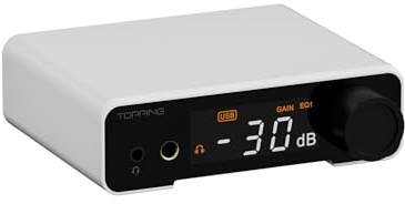 Fanmusic TOPPING DX1 II gaming-kompatibel DAC & hörlursförstärkare med ES9039Q2M avkodarchip av 3:e generationen, XMOS XU-316 med fjärrkontroll (vit)