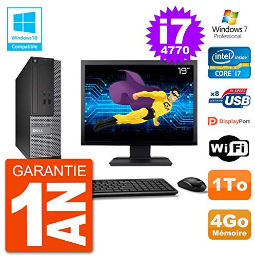 Dell PC 3020 SFF Ecran 19 Intel i7-4770 RAM 4Go Disque 1To Graveur DVD WiFi W7