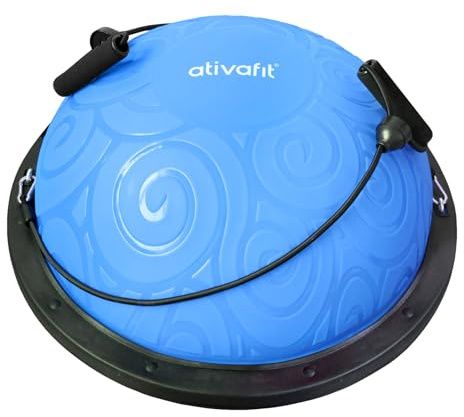 ATIVAFIT 60 * 18cm bis 300KG Yoga Balance Trainer Ball, Balancetrainer Gymnastikball Halbkugel mit Expander & Pumpe, rutschfest Yoga Gymnastik Ball Yoga für Krafttraining Gleichgewichtstraining Blau