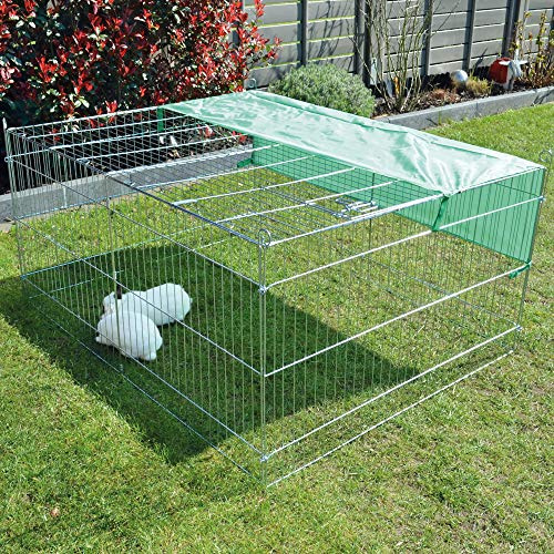 zooprinz wetterfestes Freilaufgehege mit festem Dach und Sonnenschutz - ideal für Deine Kleintiere draußen - Besonders stabiles Metall - platzsparend vers-taubar - 3 Größen zur Wahl (M)