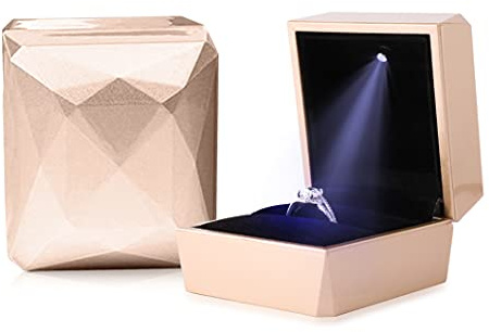 Rolin Roly Ringschachtel Schmuck Geschenkbox Mit LED-Licht Geschenkbox Ringbox Schmuckdose Jewelry Ring Box für Proposal Engagement Hochzeitsgeschenk (Golden)