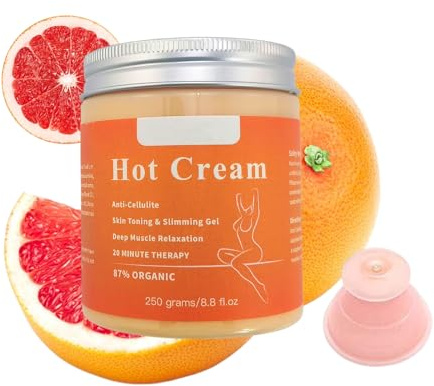 Organic Anti Cellulite Cream Hot Cream for Belly Fat Burner Fat Burning Cream Massage Cream Thighs Slimming Cream Natural Slim Butt Skin Toning Relaxation Legs Arms 250g Suction Cup Elitzia ETHOTCREAM