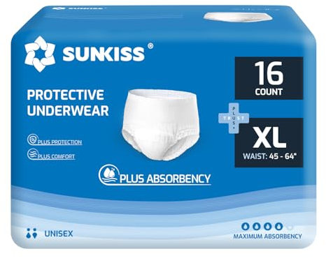 SUNKISS TrustPlus Inkontinenz Pants für Erwachsene, Saugfähige Windelhosen mit Elastischen Bündchen für Männer und Frauen, Diskreter Auslaufschutz bei Blasenschwäche, Größe XL, 16 Stück