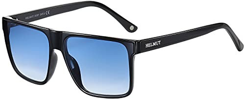 H HELMUT JUST Sonnenbrille Herren Quadratisch Groß Blau Getönte Gläser Nylon Linse Leichter TR90 Rahmen Acetatbügel