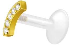 PIERCINGLINE PTFE Labret mit Innengewinde | TITAN AUFSATZ KRISTALLBOGEN| Piercing Lippe Nase Ohr Helix | Farb & Größenauswahl