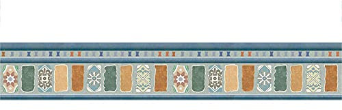 Tapetenbordüre, selbstklebend, blau, Wandbordüre, zum Abziehen und Aufkleben, dekorative Bordüre für Badezimmer, Wohnzimmer, Küche, 15 x 300 cm