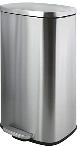 Spirella Mülleimer, Abfalleimer, Treteimer für die Küche, 50 Liter, Softclose, Inneneimer aus Kunststoff, mit Fußpedal Silber