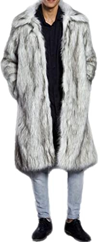 Colf Men's Winter Fluffy Lapel Faux Fur Coat Jacket (Silver,Small)