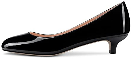 Castamere Femmes Kitten Aiguille Bas Talon Heel Rond Fermé Bout Escarpins Slip-on Classique Cute Dress Chaussures Noir 45 EU