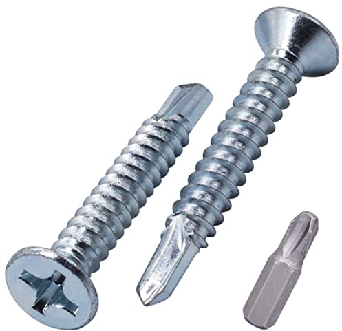 SKIR'CO (150 Stück) DIN 7504 P Stahl verzinkt 5,5 x 38 mm selbstbohrende Schrauben für Metall, Blechschraube, Senkkopf