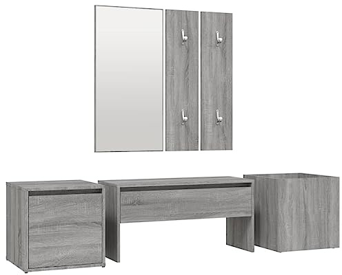 vidaXL Garderobenset, Garderobe für Flur, Flurgarderobe mit Spiegel Flurbank Box Pflanzkasten Garderobenpaneele, Wandgarderobe Flurmöbel, Grau Sonoma Holzwerkstoff