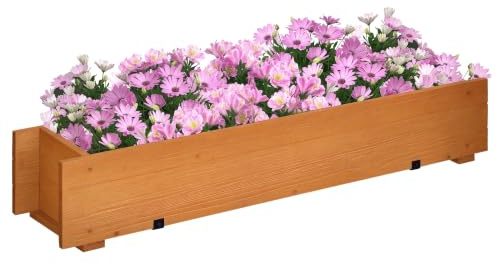 Outsunny Jardinière Rectangulaire avec 2 Crochets 91 x 18 x 16,5 cm Marron | en Bois, Carré Potager, Jardinière à Suspendre, Extérieur