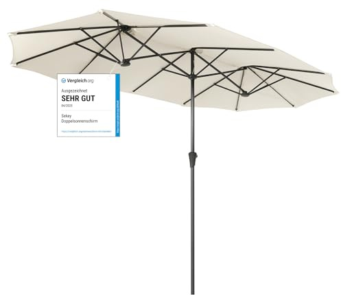 Sekey XXL Doppelsonnenschirm mit Kurbel, 220 × 400 cm Groß Sonnenschirm mit UPF 50+ UV-Schutz, windfest & stabil, wasserabweisend, für Terrasse, Balkon & Garten, Creme