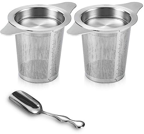 Teesieb für Losen Tee, 2 Stück Teesieb Edelstahl und Teeschaufel, Teefilter mit Deckel und Doppel-Griff, Teesieb für Tasse, Tee Sieb Teesieb für Teekanne