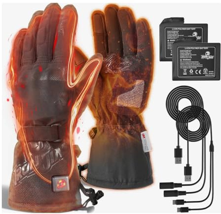 IRON JIA'S Beheizbare Handschuhe Motorrad Herren Winter 3000 mAh USB-Aufladung 2-in-1-Ladekabel Touchscreen Wasser- und Winddicht geeignet zum Reiten Skifahren und Bergsteige XL
