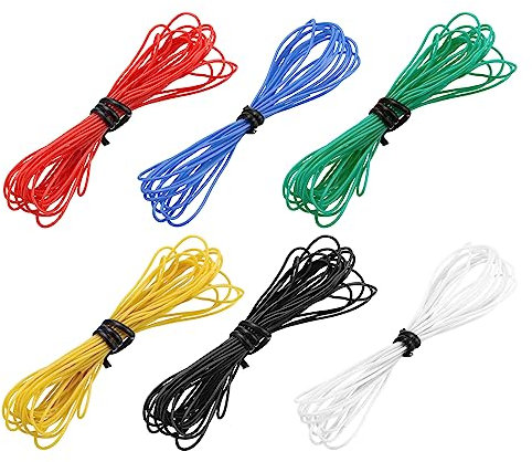 sourcing map 30AWG Elektrischer Draht Kabel 3 Meter Litzendraht Silikon Verzinnte Kupferdrahtspule je 0,05 mm² Solid Elektronik Wire für DIY RC-Modell Lampen Haushaltsgeräte, 6 Farben