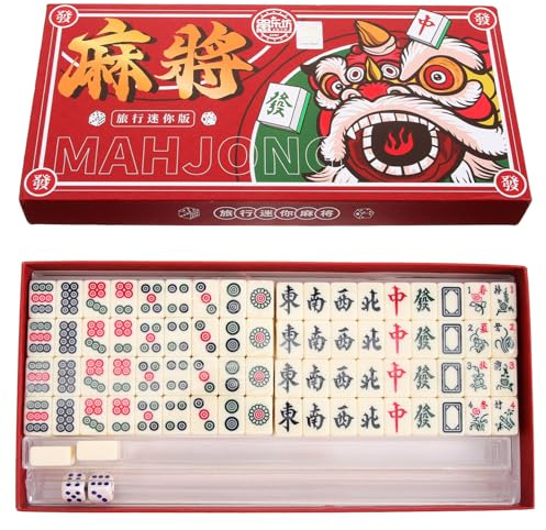 Sosoport 1 Satz Tragbares Mini-Mahjong Chinesisches Mahjong-Set Reise Tischspiel Spielzeuge Chinesisches -Spielzeug -Requisiten Kleiner einstellen PVC