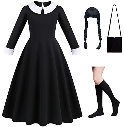 Beejirm Wednessday Costume Black Costume Girls Dress For Kids Black Costumes Carnival Costumes Girls Party Dresses 4-13 Years