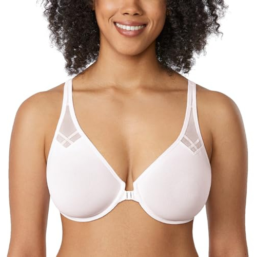 Delimira Dam frontfästande BH bygel ofodrad brottarrygg plus size BH, Kokosvit, 75G
