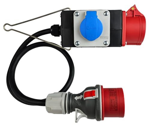 RoadEu - Distributore di corrente con uscite CEE e Schuko - Ciabatta Elettrica Portatile da 16A, 380V e 230V - Distributore mobile, cavo in gomma 0,5 m - Spina e presa CEE a 5 poli