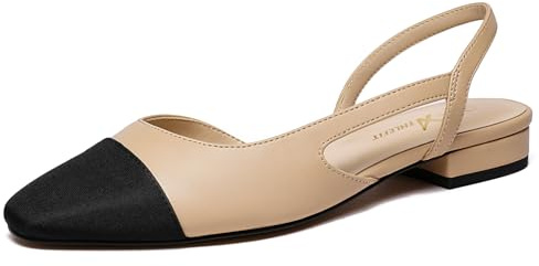 Athlefit Slingback Flats for Women Square Pointed Toe Two Toned Flats Wedding Pumps for Women Nude Size 10