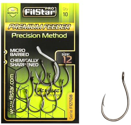 PRO FILSTAR 10 Stück Angelhaken Set N12 - Premium Method Feeder Haken | Karpfenangeln - Karpfen Angeln Zubehör - Pop Up Boilies Karpfenhaken - Carp Fishing Hooks - Angelzubehör - Karpfen Rigs