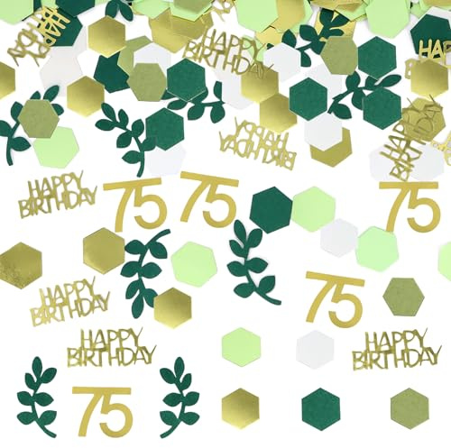 WenmthG - Konfetti 75. Geburtstag Deko Grün - 200 Stück Tischdeko für Frauen Männer - Streudeko Gold - Party Dekoration - 75 Jahre Tischdeko, Happy Birthday 75. Confetti