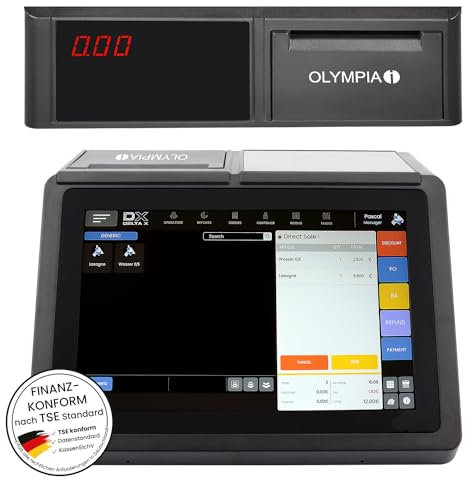 Olympia T110 Registrierkasse Touch | Kasse ideal für Gastronomie und Handel | Touchdisplay 10.1 Zoll | Thermodrucker für 80 mm breite Bons | Touchkasse | EC-Terminal-Ready | grafisches Bonlogo