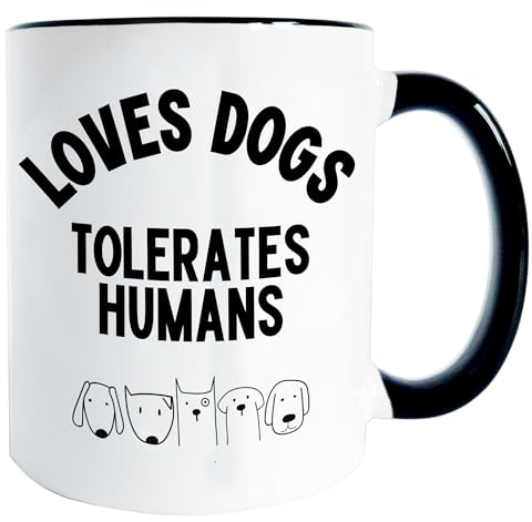 Worry Less Design Gifts for Dog Lovers and Dog Owners, Walkers - 330ml Ceramic Mug - Loves Dogs, Tolerates Humans
