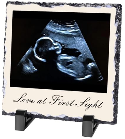 Skyeasure Baby Bilderrahmen fur Baby, Personalisiertes Schieferplatte mit Foto, Baby Handabdruck Bilderrahmen Sonogramm Bilderrahmen Geschenkidee für Babyparty/Mama Papa