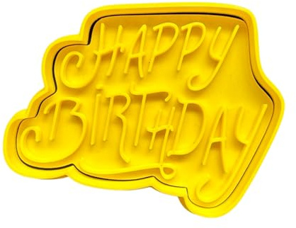 The Cookie Cutter Hub Happy Birthday Cookie Cutter Embosser/Stamp for Cupcakes Fondant Icing Clay Cake Baking Decoration
